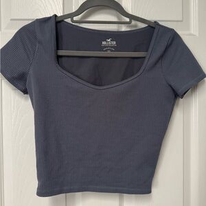 Hollister Gray Cropped Fitted T-Shirt